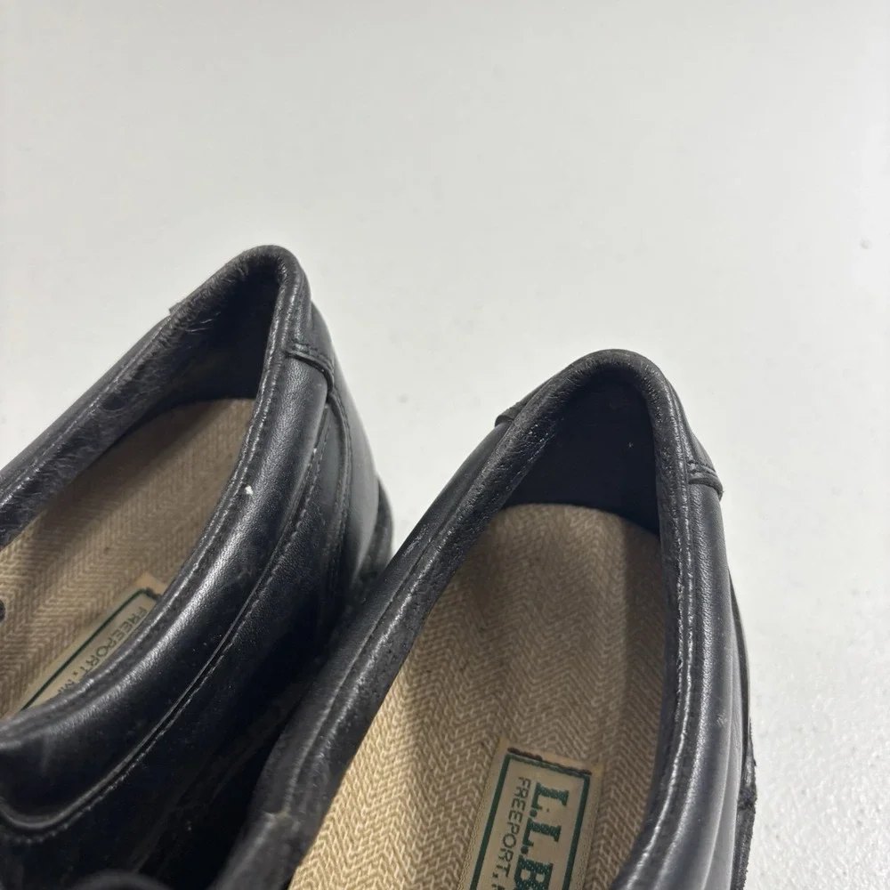 VTG L.L. Bean G2 Men's Black Leather Slip Resistant Work Loafer Shoes Sz 9 D